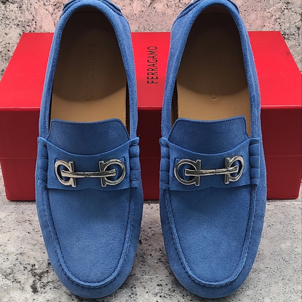 Ferragamo Grazioso Men's Loafer - Indigo Blue Suede - Picture 14 of 14